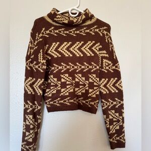 Brown and Cream Patterned Women's Sweater